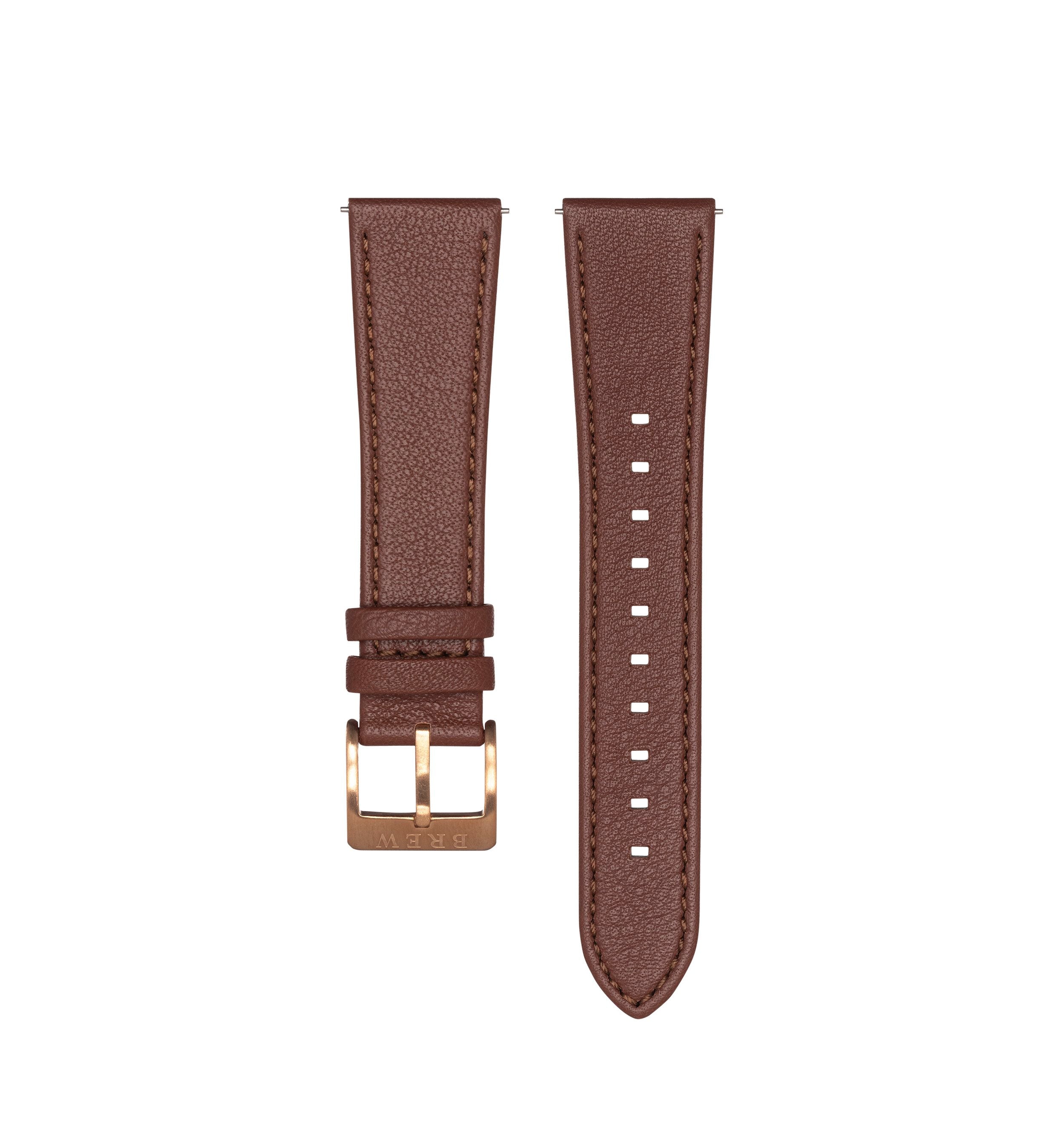Brown Leather 22m Watch Band Teakwood Brown Texture Leather Casual